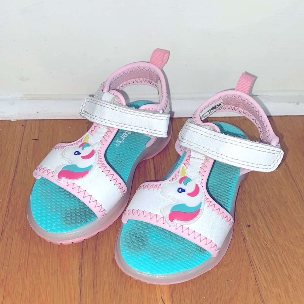 Carters Toddler Girls Sandals Size 6 & 7 White, Pink, Straps, Light Up, Unicorns - Picture 3 of 7